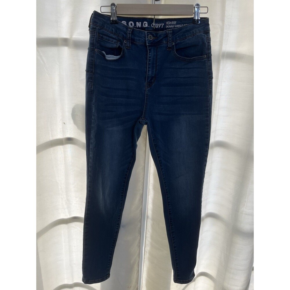 S.O.N.G. Women's Curvy Jeans 11/30 High Rise Skinny Ankle Stretch Med. Wash Blue